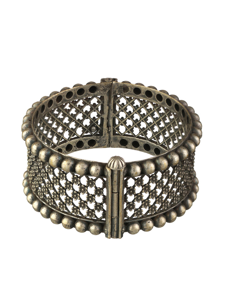 Priyaasi Classic Boho Floral Oxidised Silver Bracelet