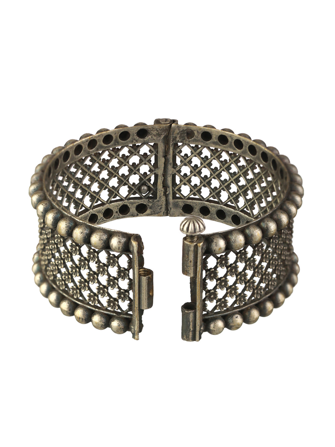 Priyaasi Classic Boho Floral Oxidised Silver Bracelet