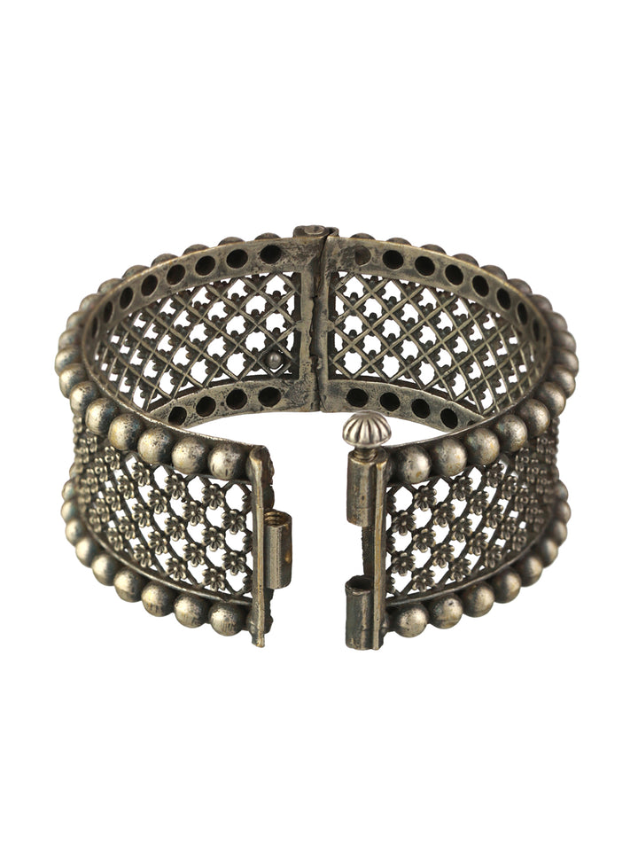 Priyaasi Classic Boho Floral Oxidised Silver Bracelet