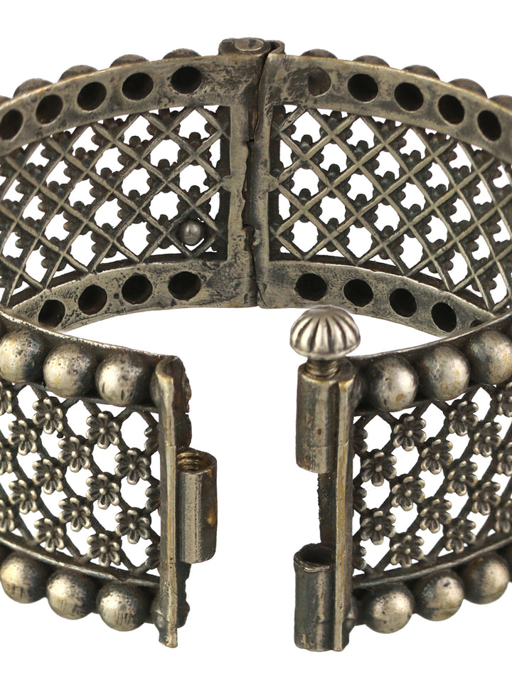 Priyaasi Classic Boho Floral Oxidised Silver Bracelet