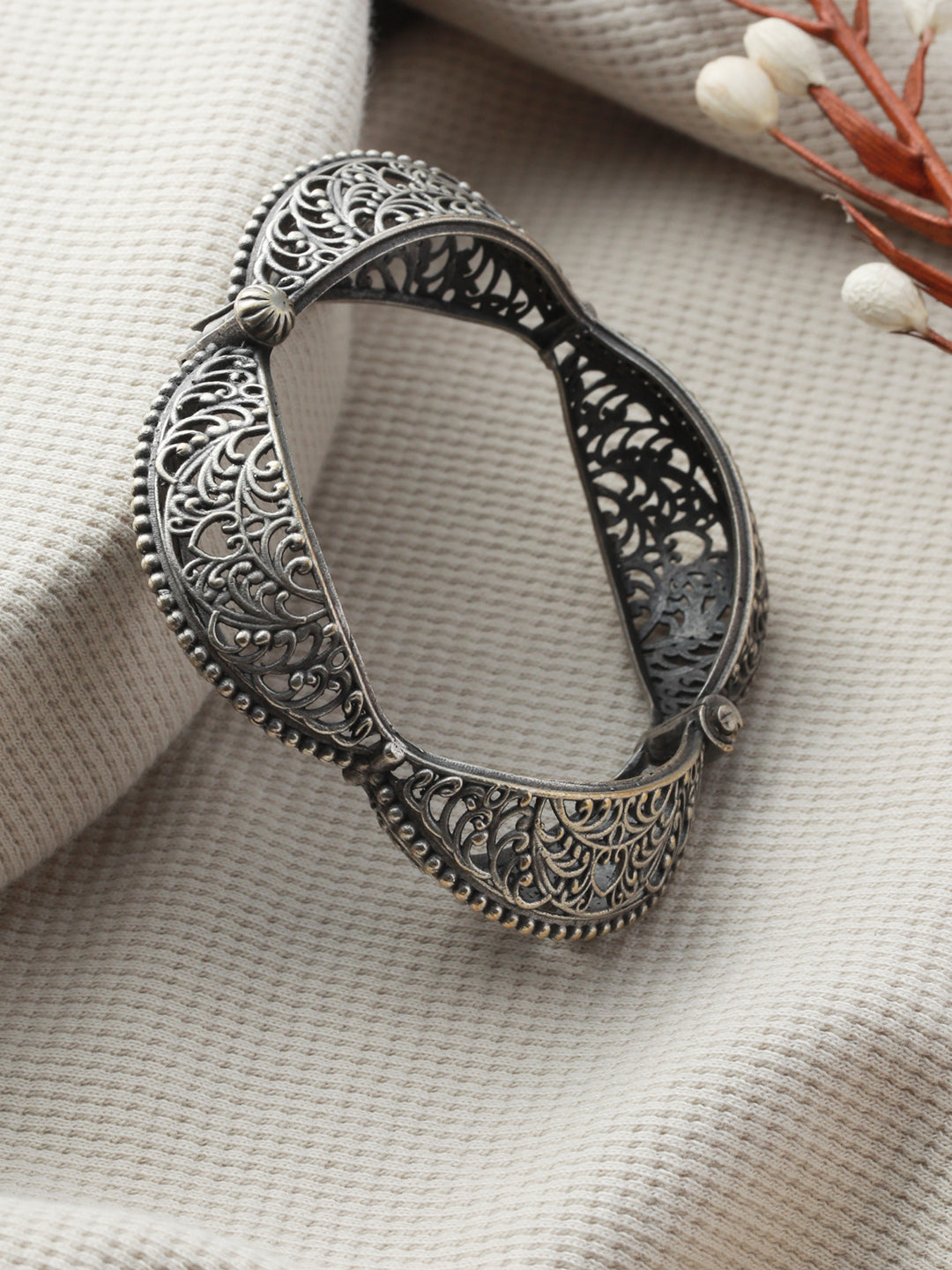 Priyaasi Designer Leaf Motif Oxidised Silver Bracelet
