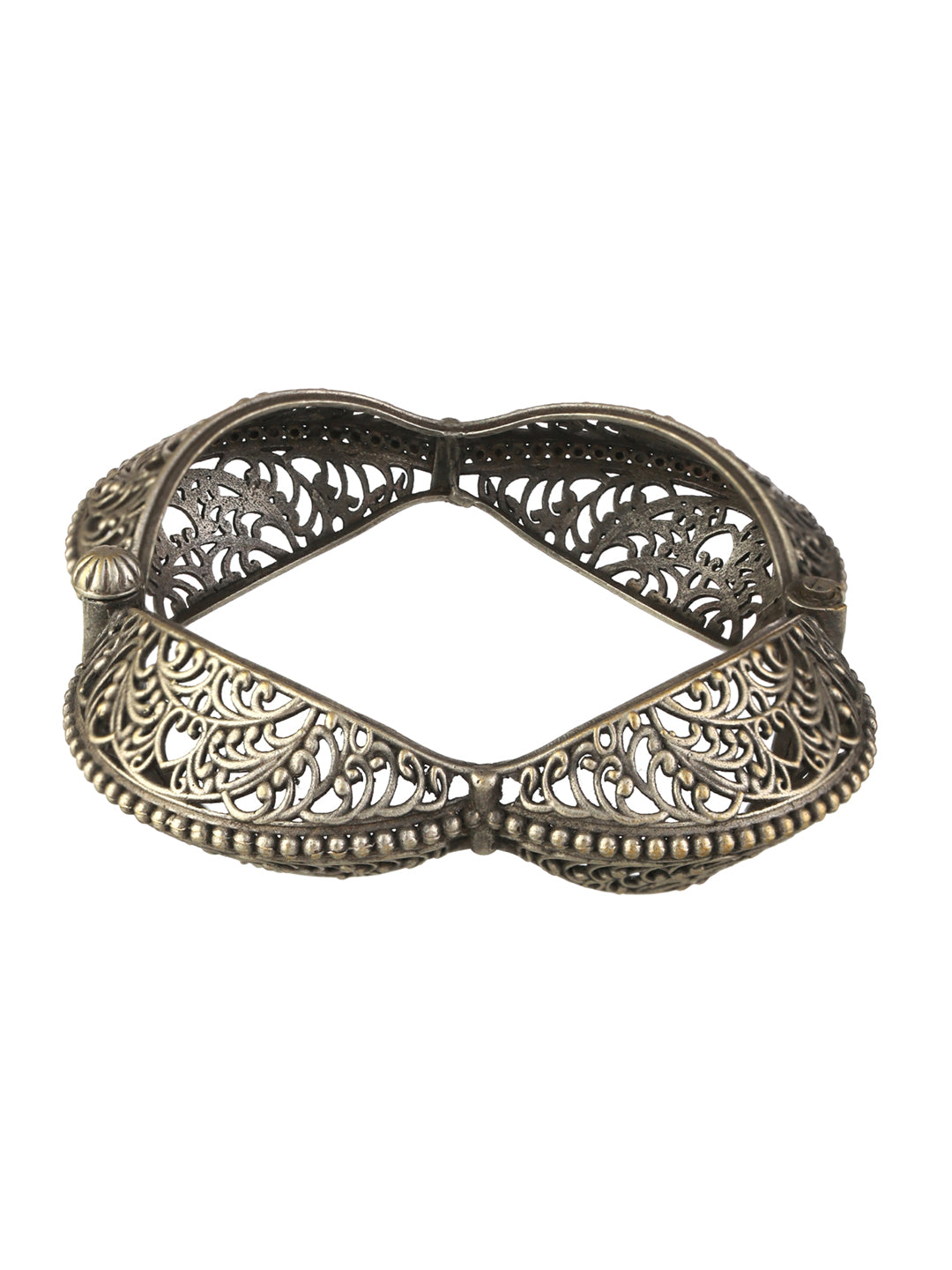 Priyaasi Designer Leaf Motif Oxidised Silver Bracelet