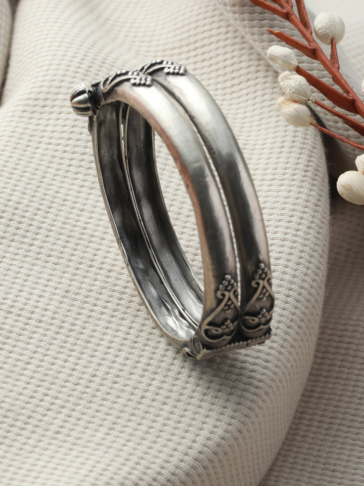Priyaasi Floral Dual-Layer Oxidised Silver Bracelet