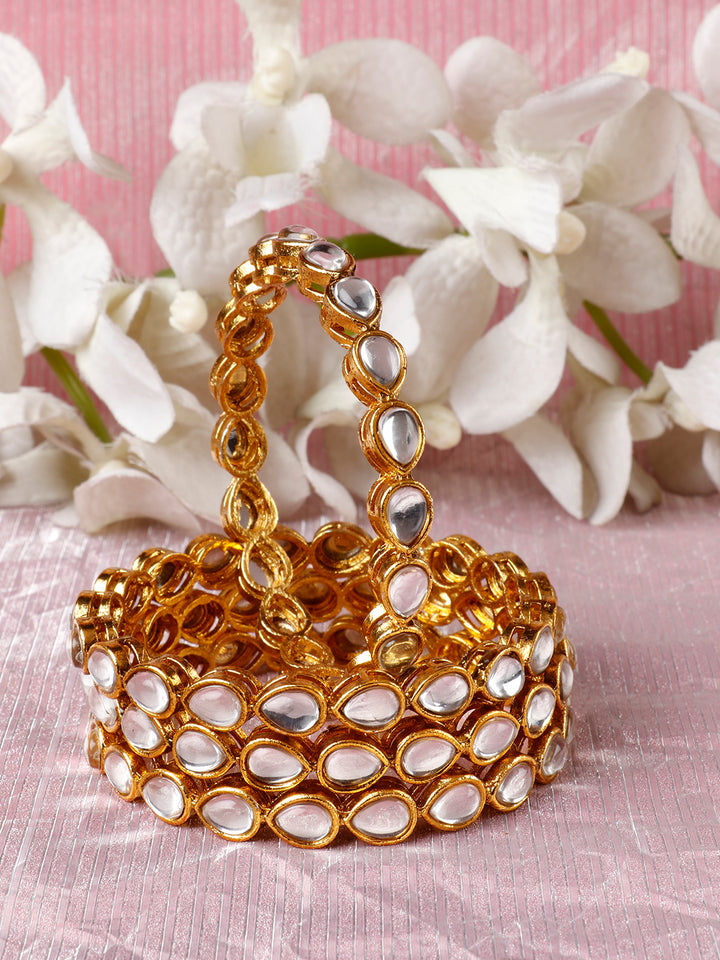 Set of 4 Gold-Plated Drop Shaped Kundan Studded Bangles