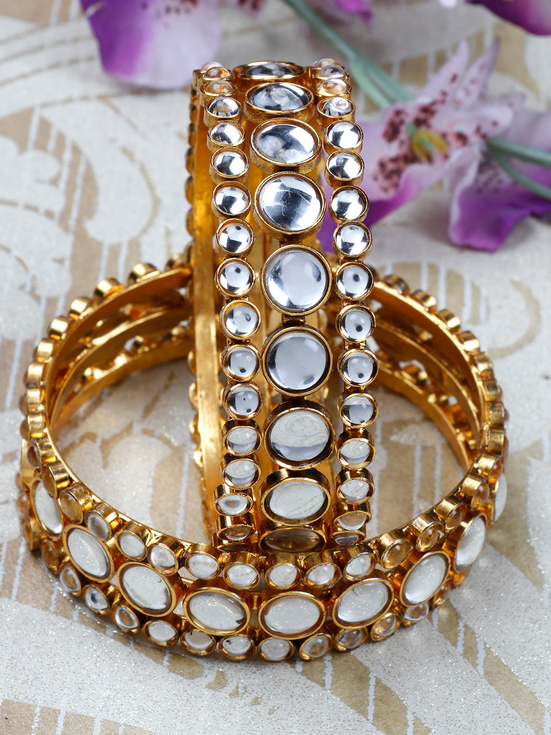 Traditional Jewellery Gold Plated Kundan Bracelets Bangles Set