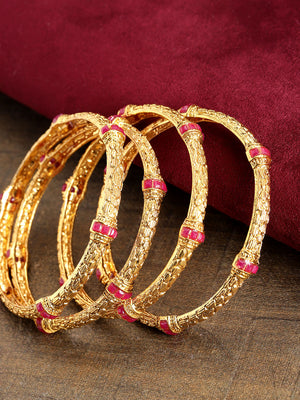 Set of 4 Gold Plated Designer Bangle With Red