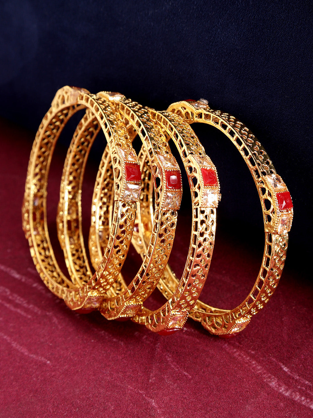 Set of 4 Gold Plated Stone Studded Bangles