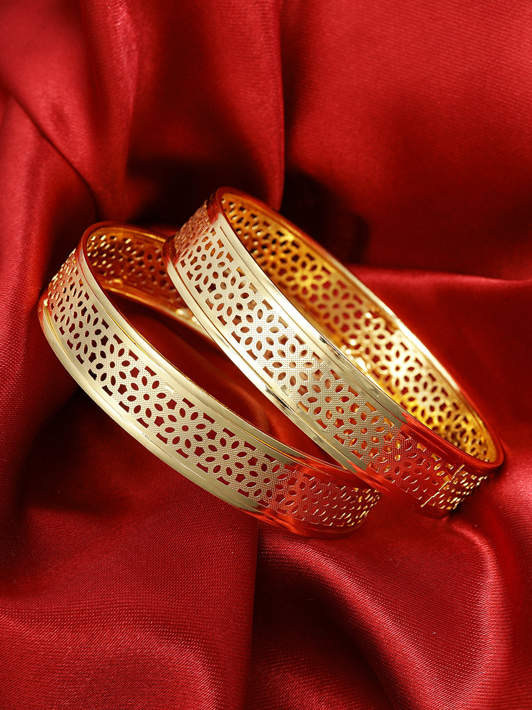 Set Of 2 Designer Gold Plated Engraved Stylish Bangles For Women And Girls
