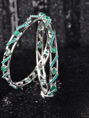 Emerald Relish - Set Of 2 Studded Silver-Plated Bangles