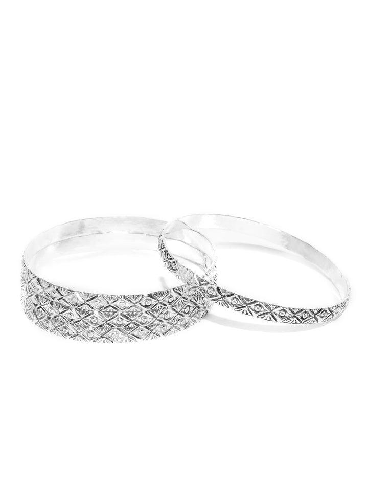 Bohemian Romance - Oxidised Silver-Plated Trendy Design Bangle Set of 4 for Women and Girls