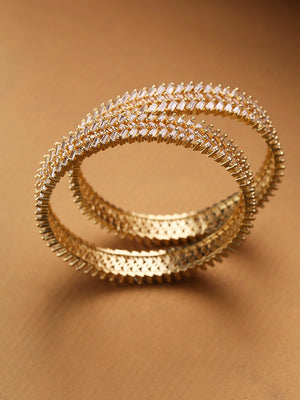 Set Of 2 Gold-Plated Baguette Cut American Diamond Studded Bangles