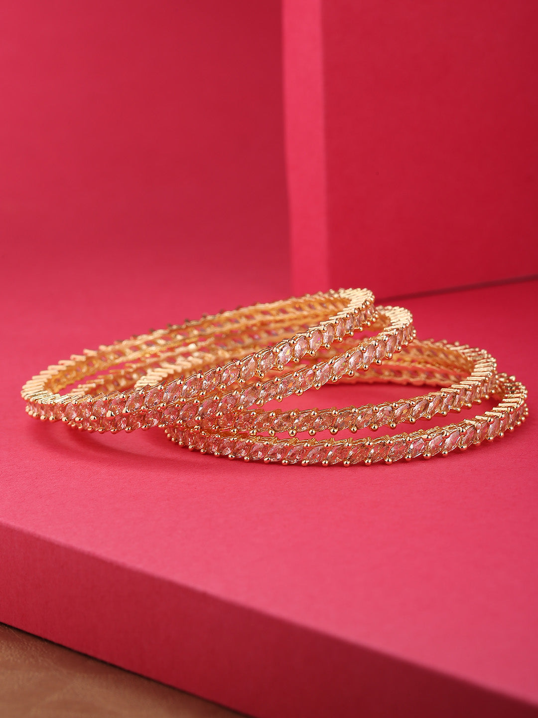 Set Of 4 Gold-Plated Marquise Cut American Diamond Studded Bangles