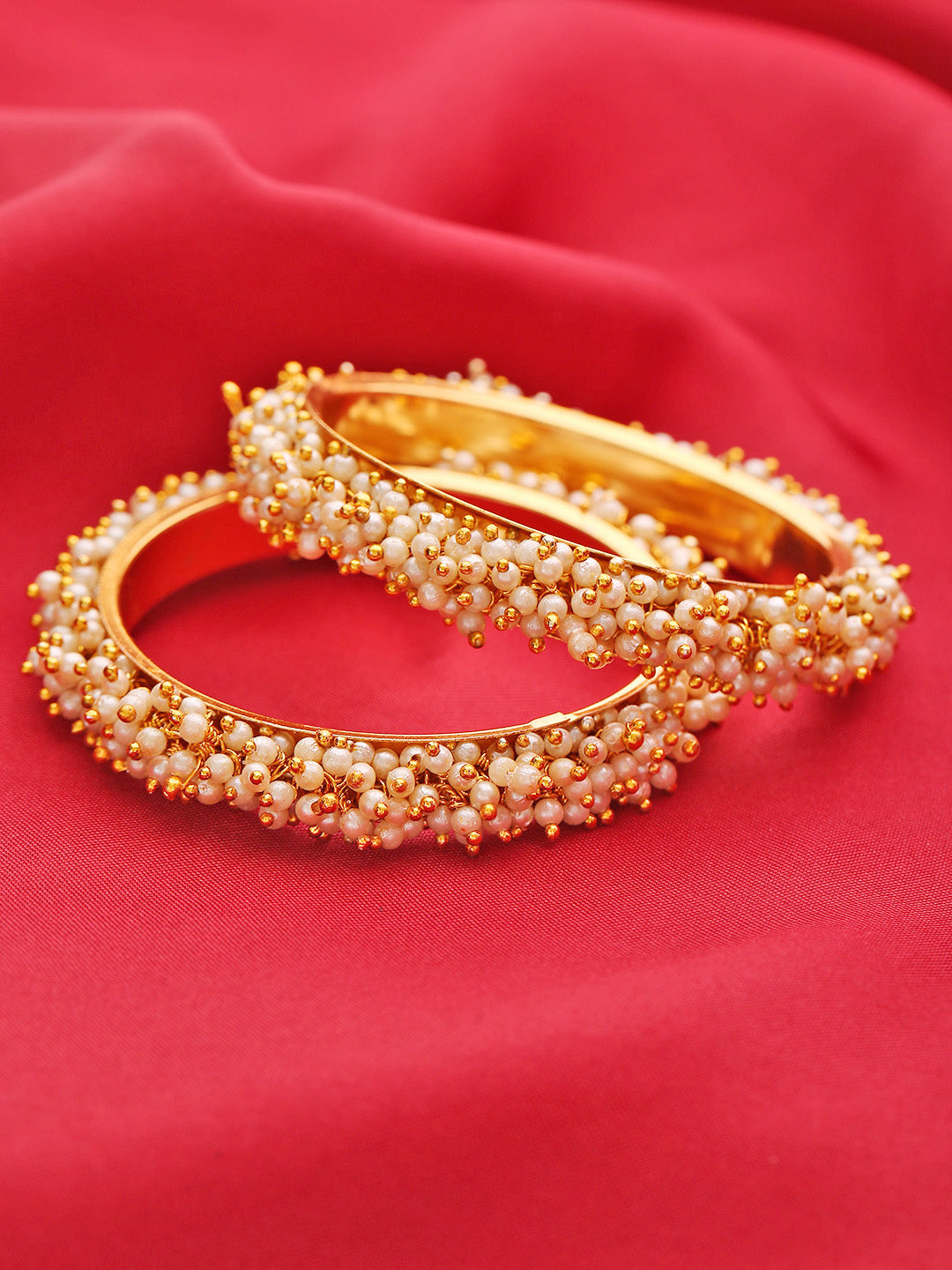 Set Of 2 Gold-Plated Pearls Studded Bangles