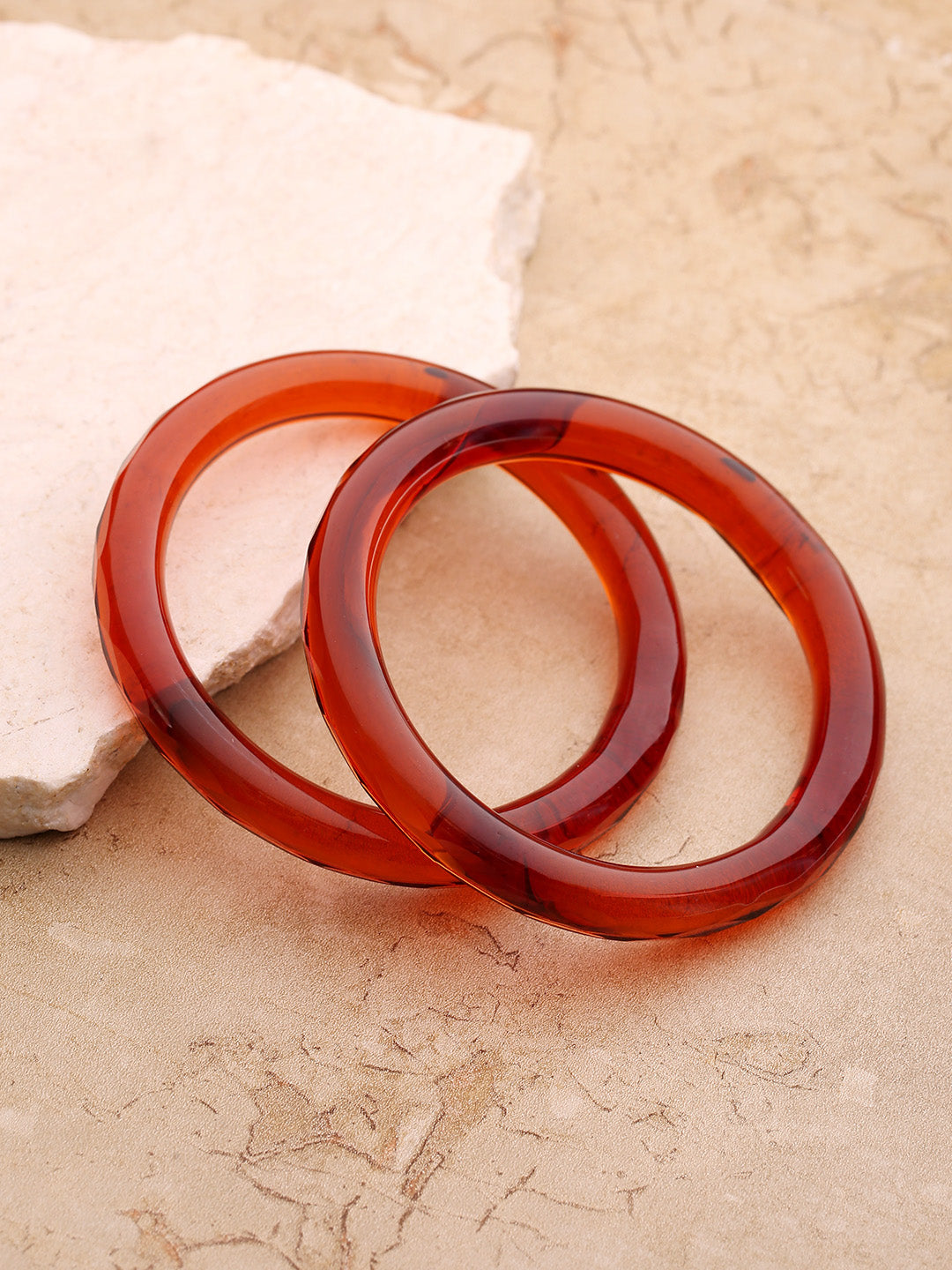 Set of 2 Glass Bangles in Brown Color
