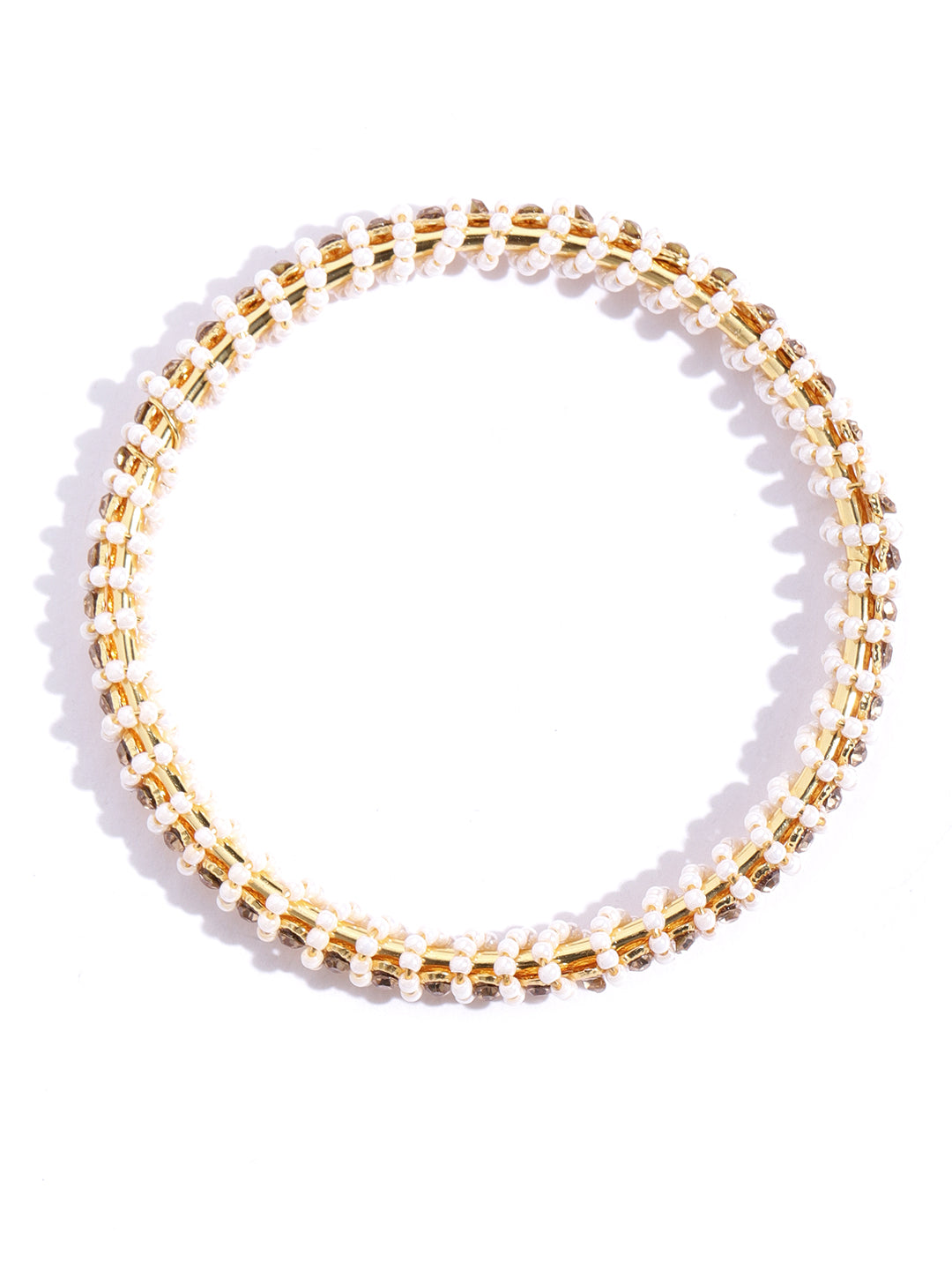 Set Of 4 Gold-Plated White Beaded Bangles
