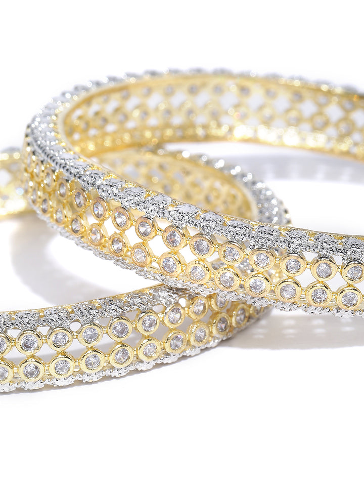 Set Of 2 Dual-Toned American Diamond Studded Bangles