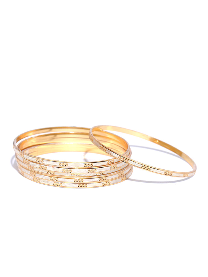 Set Of 4 Gold-Plated Dual Tone Textured Bangles