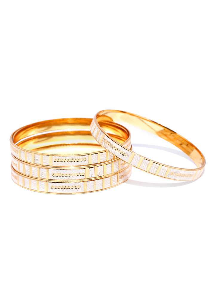 Set Of 4 Gold-Plated Dual Tone Textured Bangles