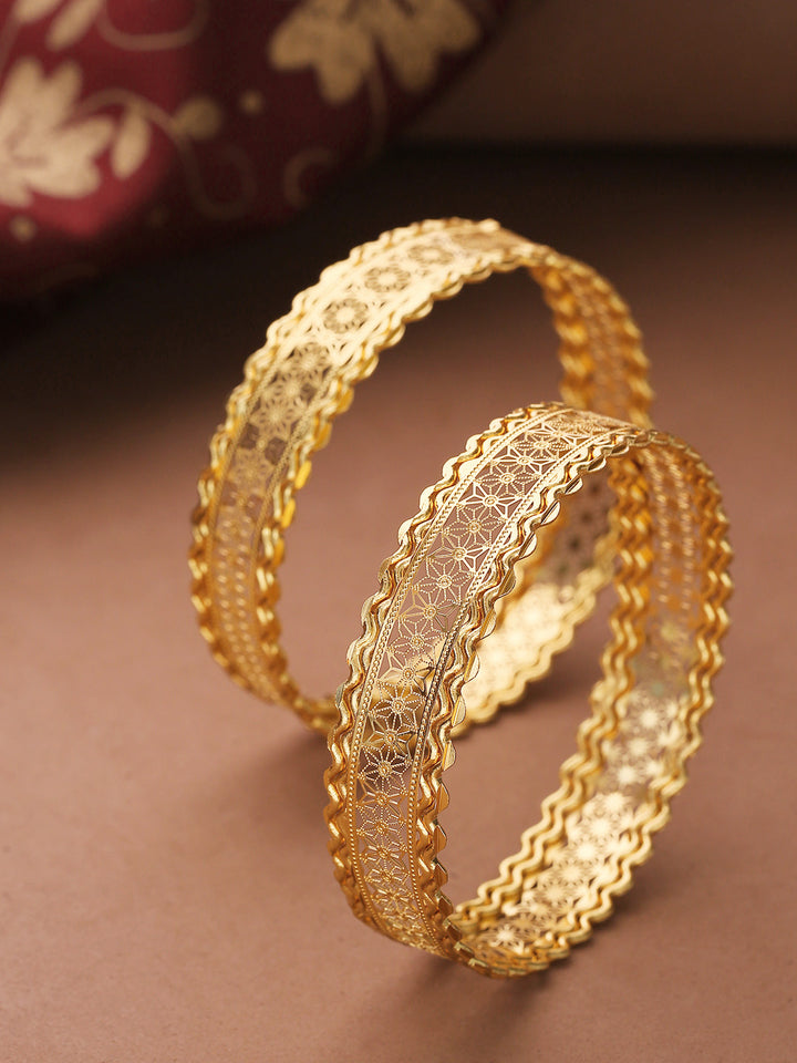 Set Of 2 Gold-Toned Detailed Jali work Bangles