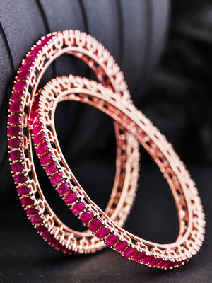 Set Of 2 Rose Gold Plated Maroon Stone Studded Beautiful Handcrafted Bangles