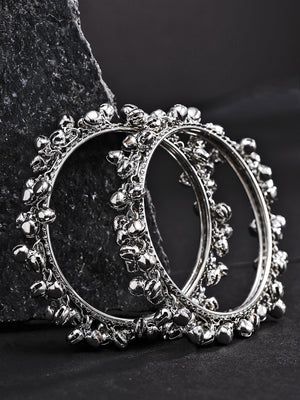 Set Of 2 Silver Plated Beautiful Traditional Gunghroo Bangles For Women