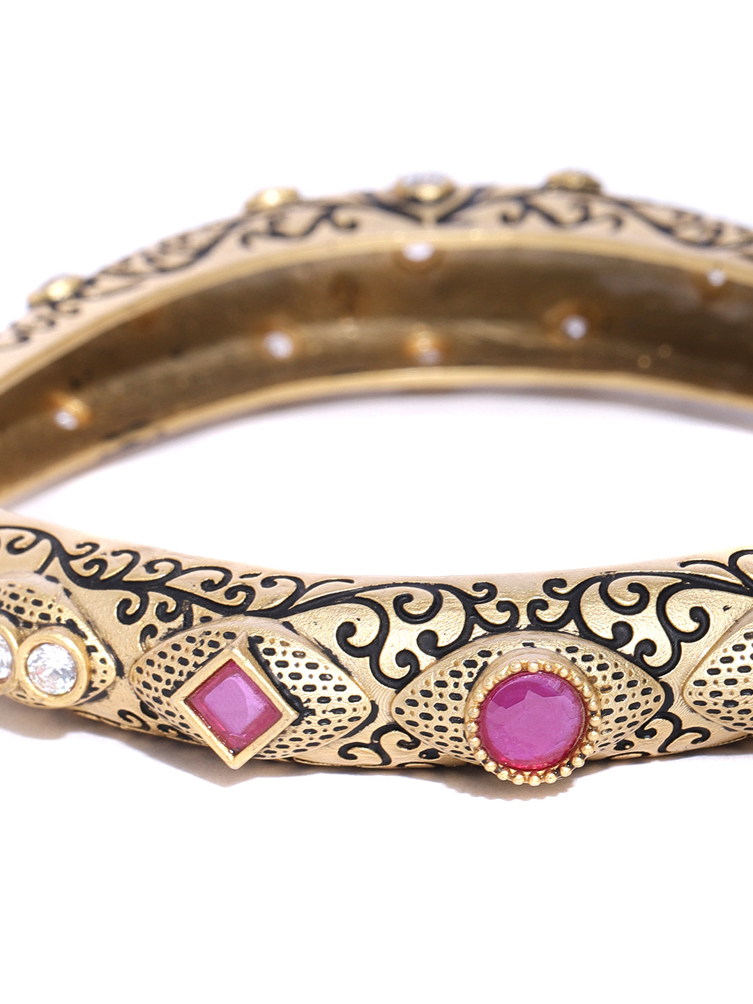 Gold-Plated American Diamond & Ruby Studded Openable Bangle