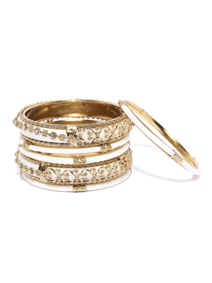 Set Of 6 Gold-Plated Ivory Coloured Handcrafted Bangles