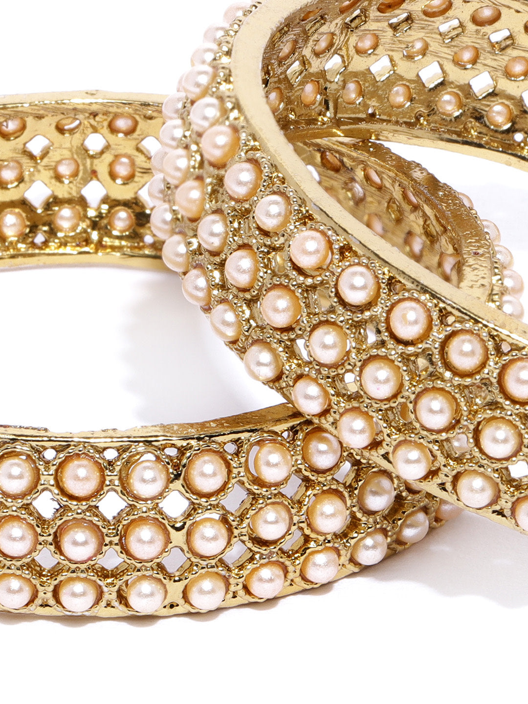 Set Of 2 Gold-Plated Pearls Studded Bangles