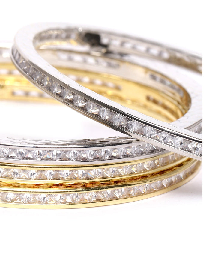 Set Of 4, 2 each Gold-Plated & Silver-Pated American Diamond Studded Bangles