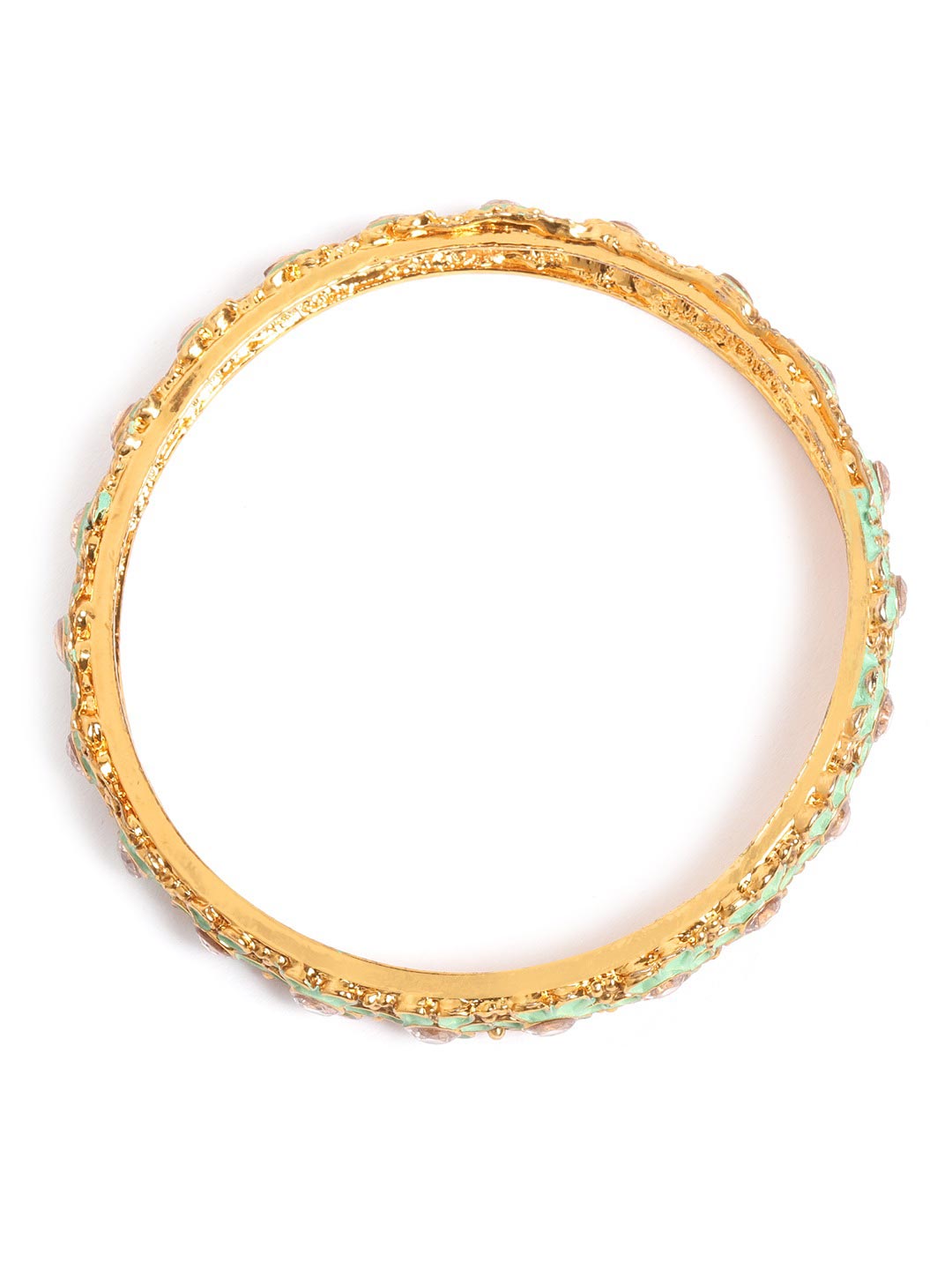 Set of 2 Gold Plated Green Flower Shaped Bangles