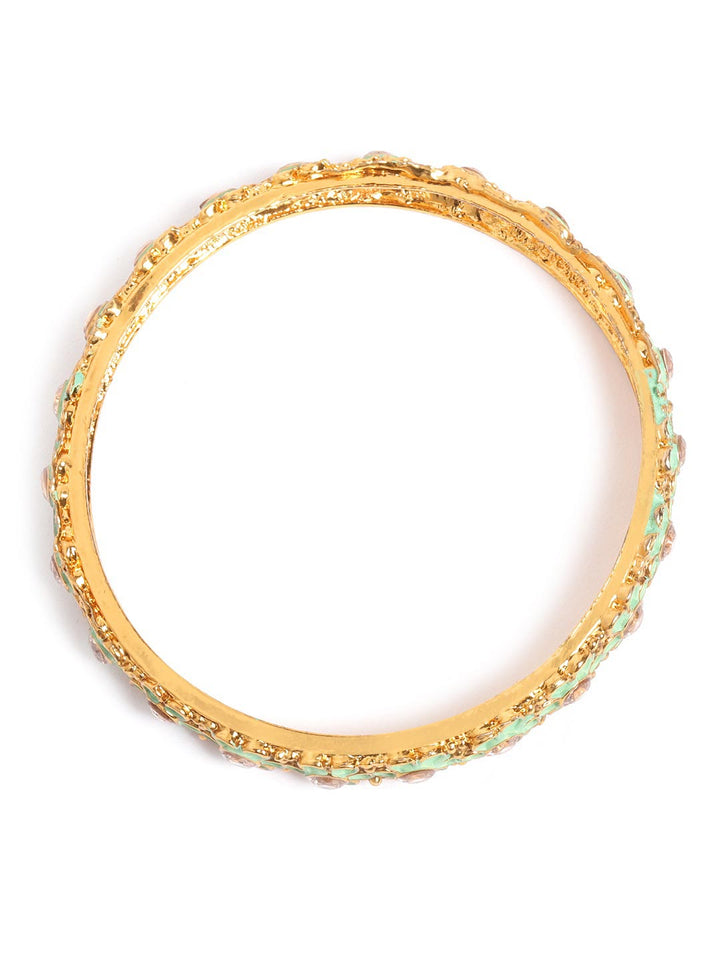 Set of 2 Gold Plated Green Flower Shaped Bangles