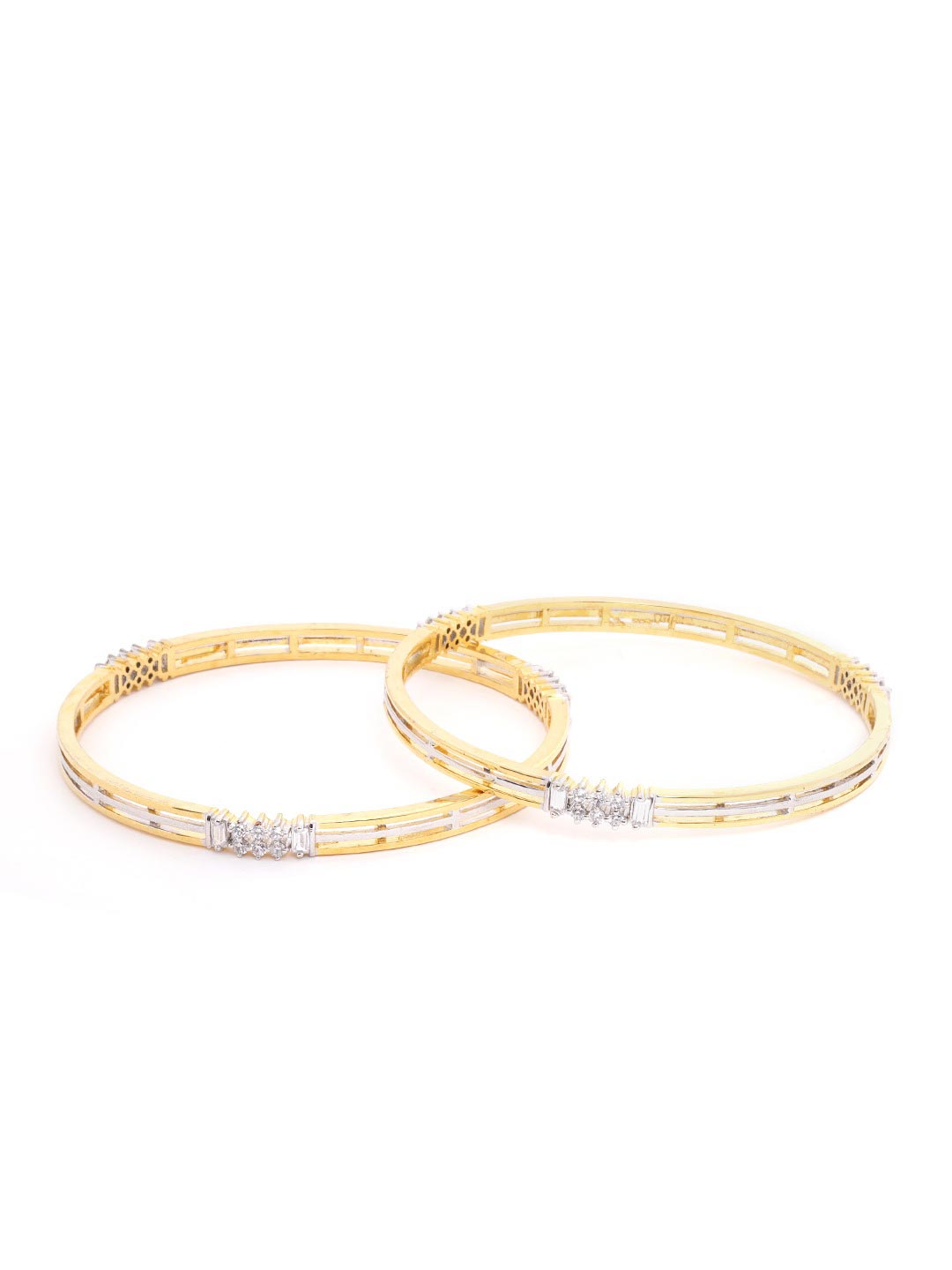 Set of 2 Gold and Silver Plated American Diamond Studded Bangles