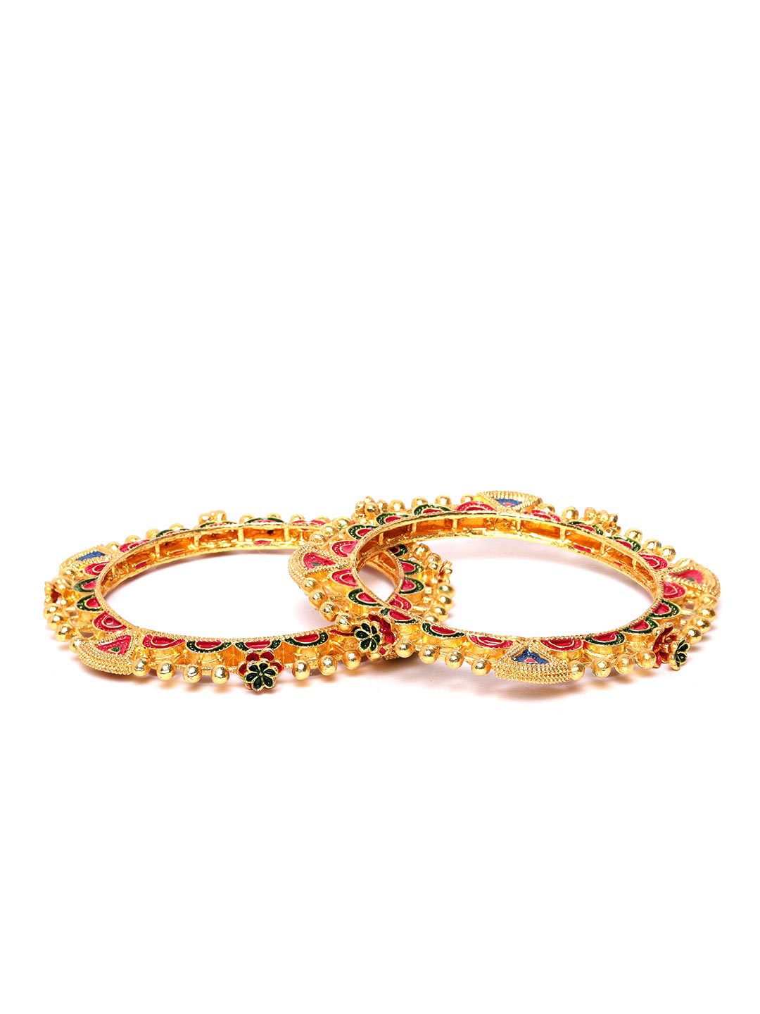 Set of 2 Gold Plated Red and Blue Colored Embellished Bangles