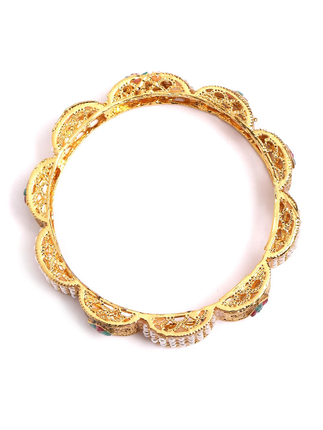 Set of 2 Gold Plated Ruby and Emerald Studded Bangles