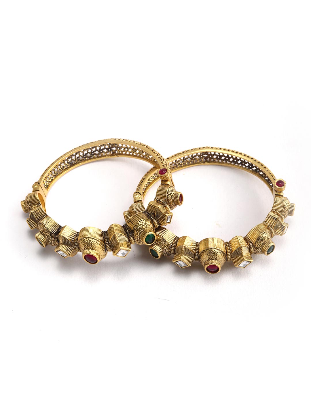 Artificial Stones Gold Plated Set of 2 Bangle Set