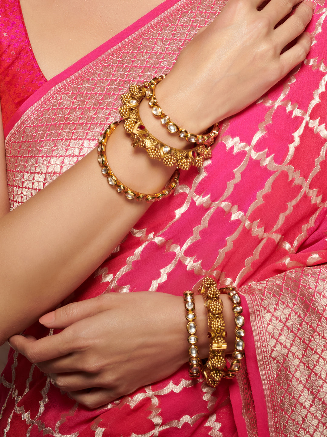 Chakra Charm - Ruby Kundan Gold Plated Set of 2  Bangles