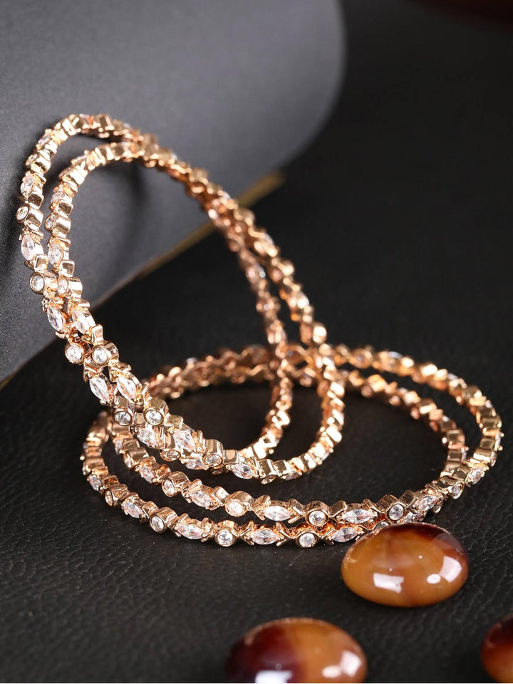 Artificial Stones Rose Gold Plated Bangle Sets