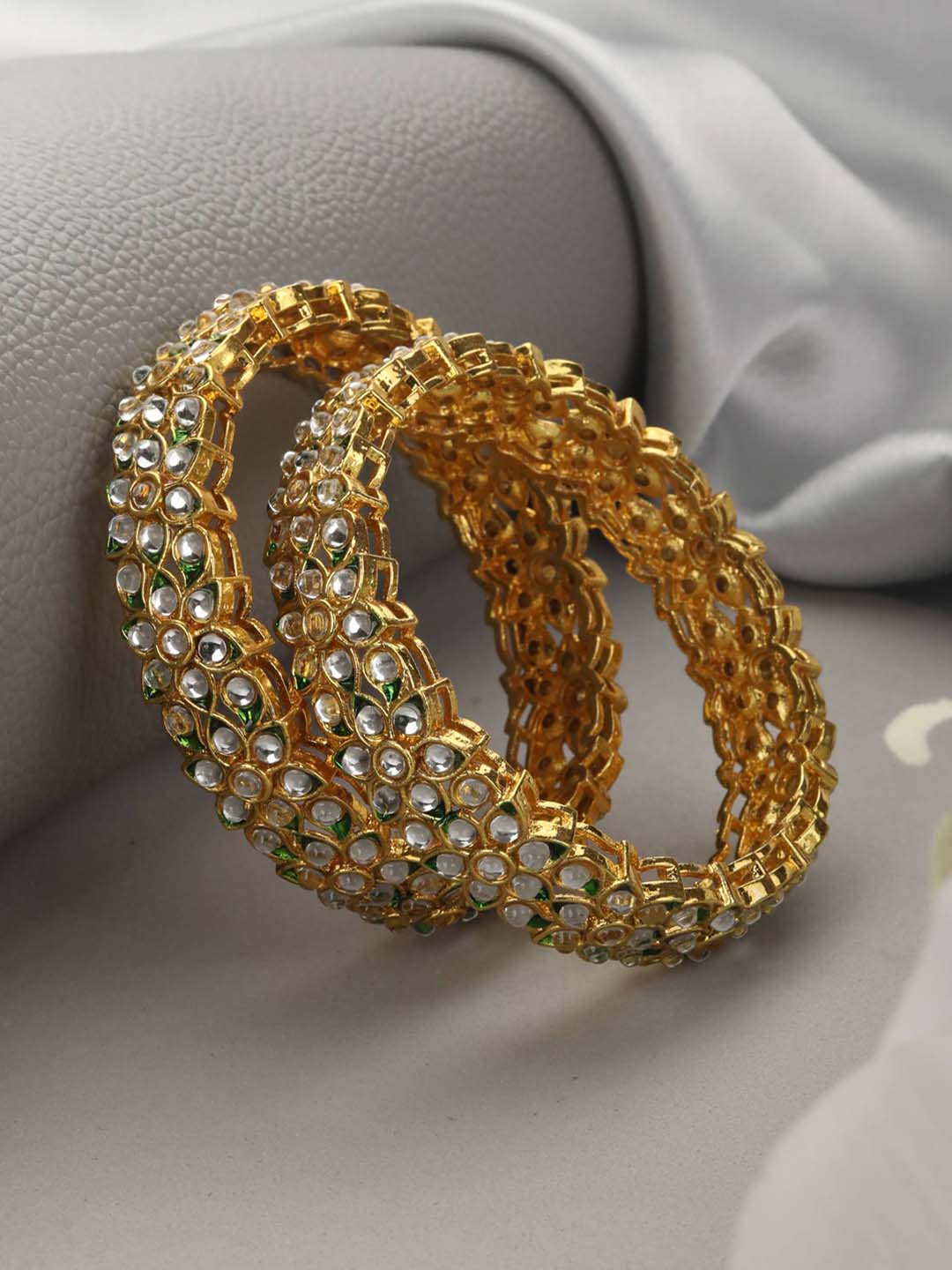 Set of 2 Kundan Gold Plated Bangles Set – Priyaasi