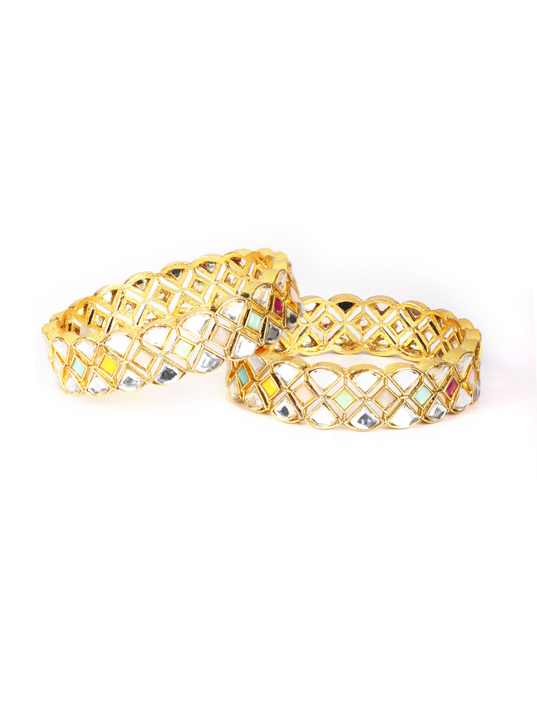 Rooh - Set of 2 Multi-Color Stones Kundan Gold Plated Bangles Set