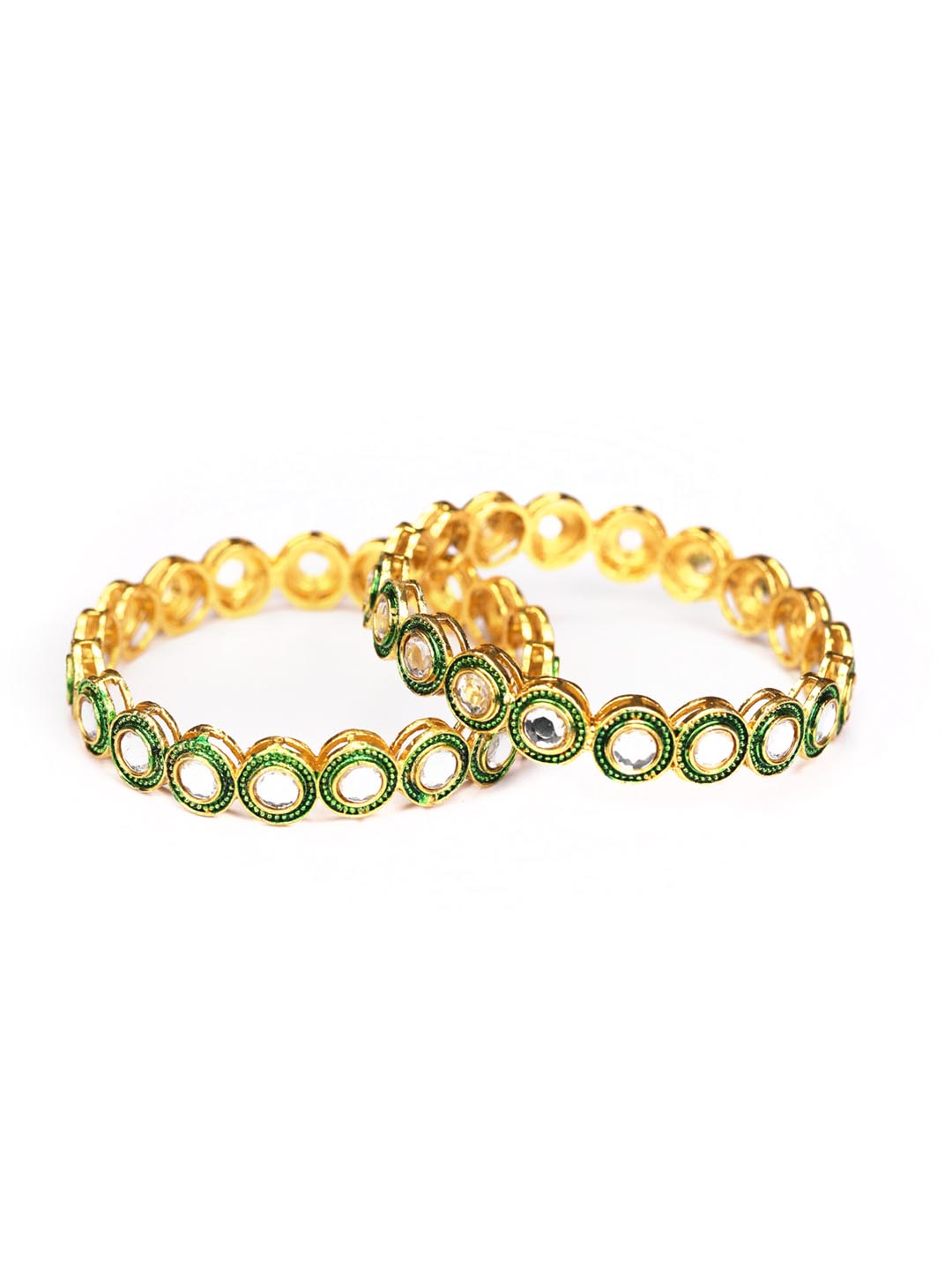Dastoor - Set of 2 Green Stone Studded Rose Gold Plated Bangles