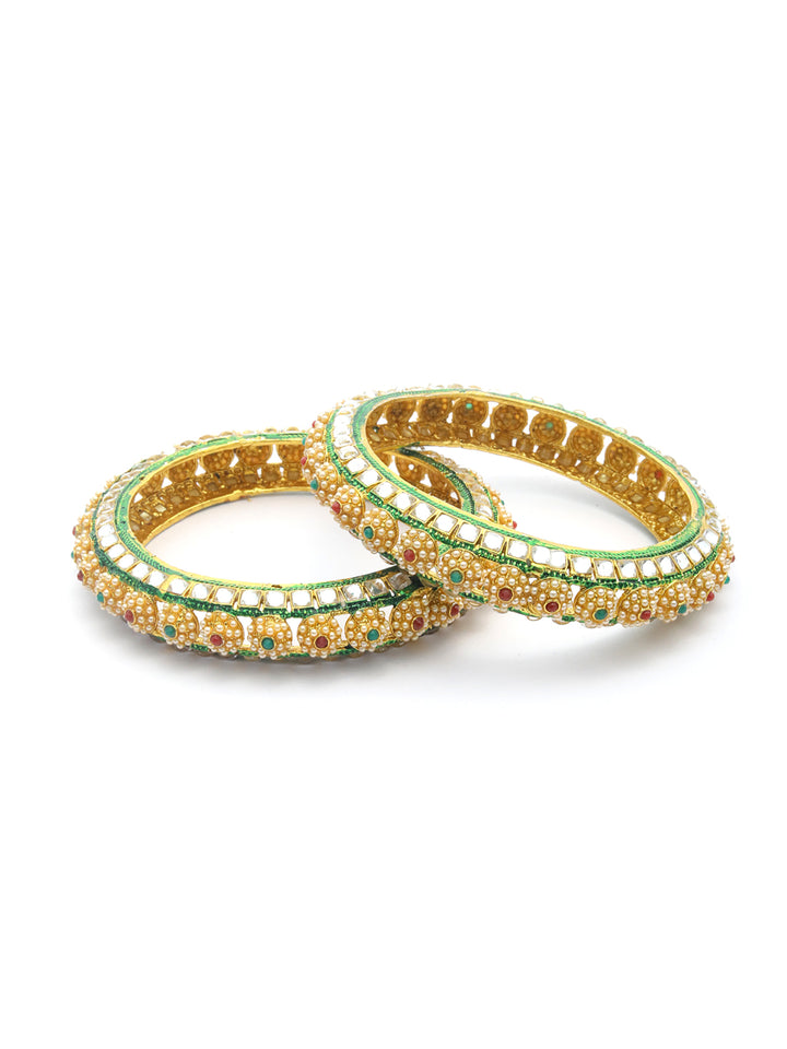 Multi Color Kundan Pearls Gold Platted Set Of 2 Bangles