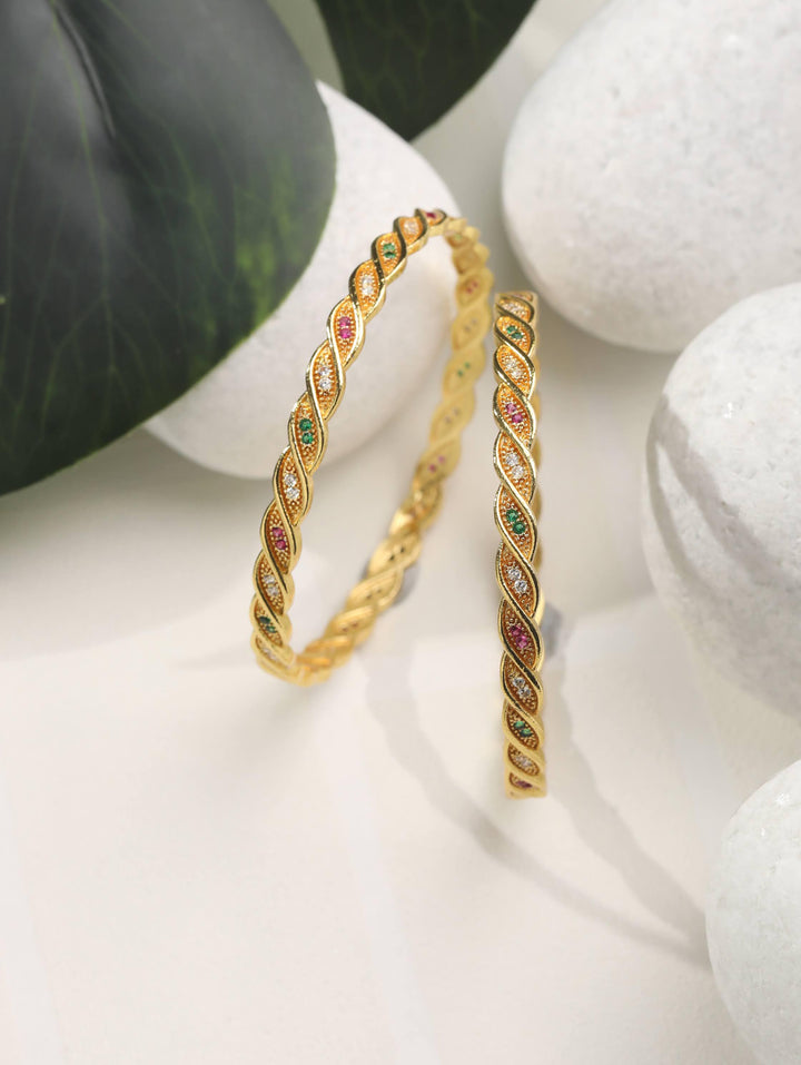 Multi-Color American Diamond Gold Plated Set of 2 Bangle Set