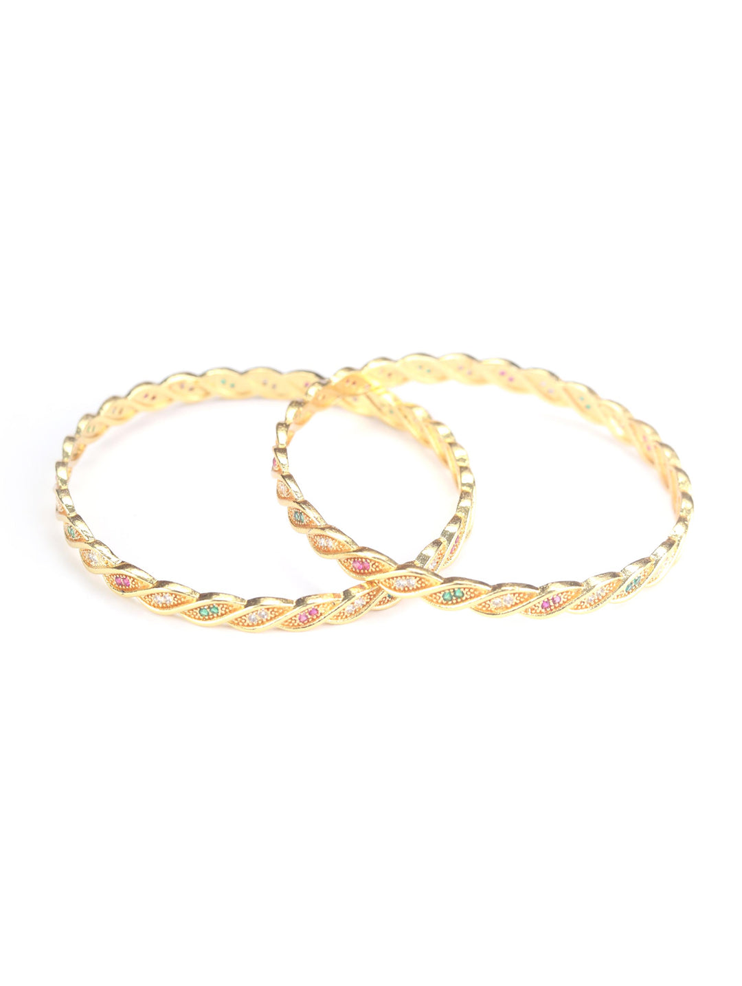 Multi-Color American Diamond Gold Plated Set of 2 Bangle Set