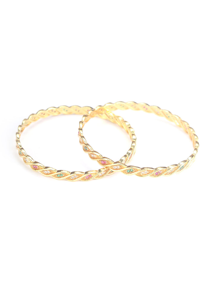 Multi-Color American Diamond Gold Plated Set of 2 Bangle Set