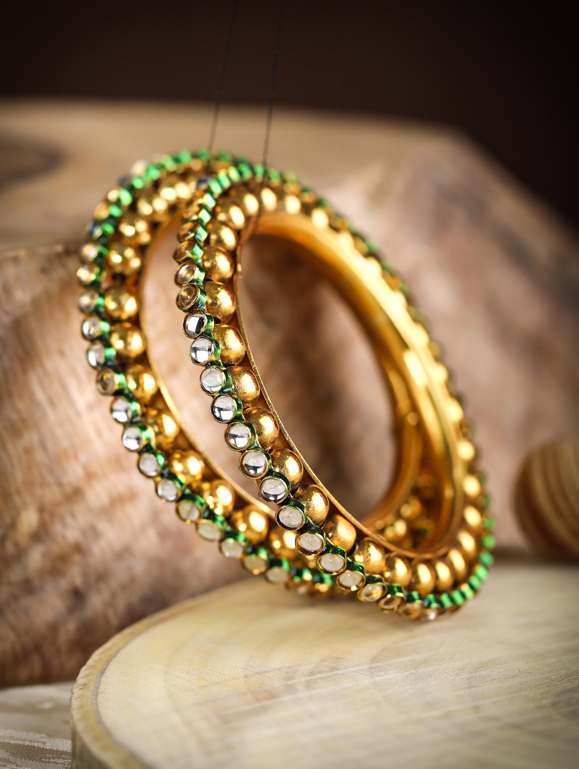 Harsh - Green Kundan Gold Plated Set of 2 Bangle Set – Priyaasi