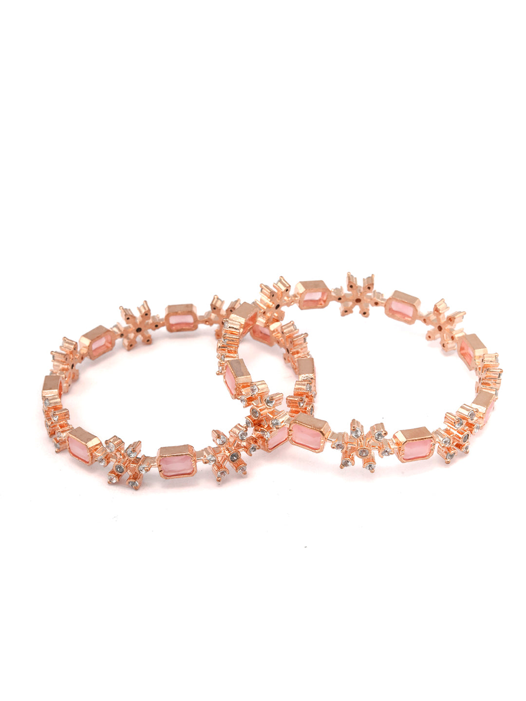 Snowflake Flutter - Pink American Diamond Rose Gold Plated Set of 2 Bangles