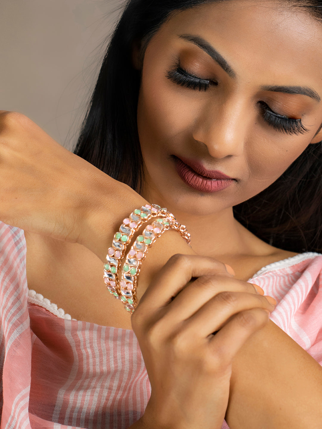 Rose Gold Multi Coloured Stones Set of 2 Bangles