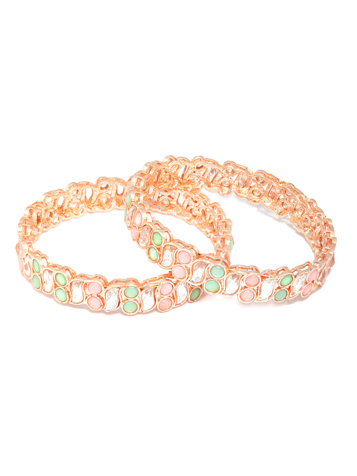 Rose Gold Multi Coloured Stones Set of 2 Bangles