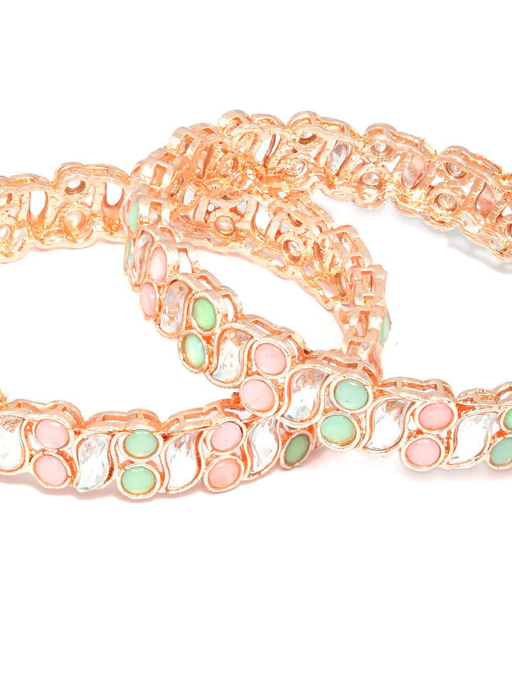 Rose Gold Multi Coloured Stones Set of 2 Bangles