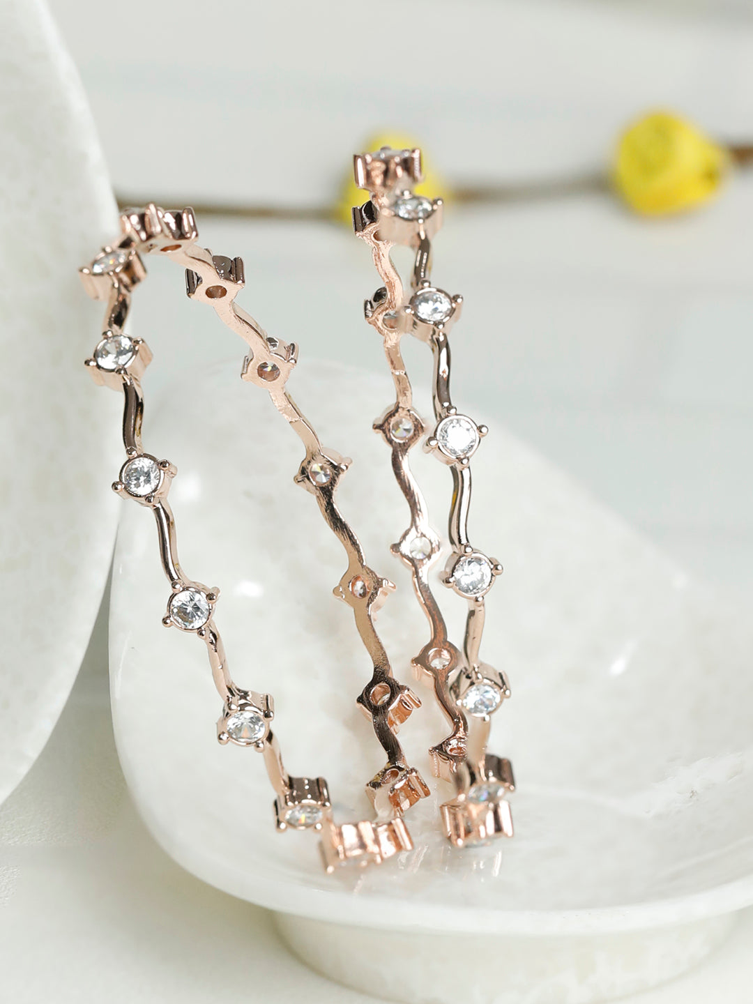Elegant American Diamond Rose Gold Bangles Set of 2